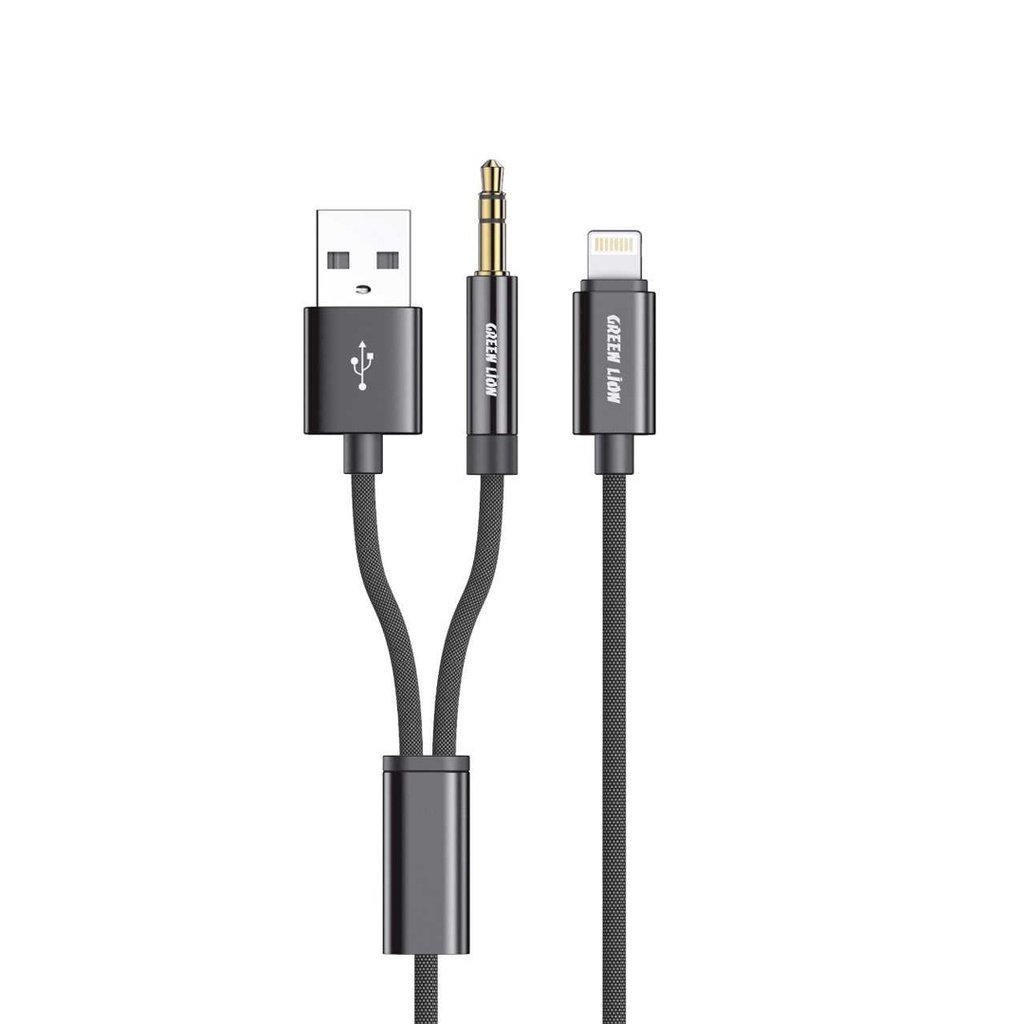 Green Lion 2 In 1 AUX Braided Cable (1.2m) - Image 1