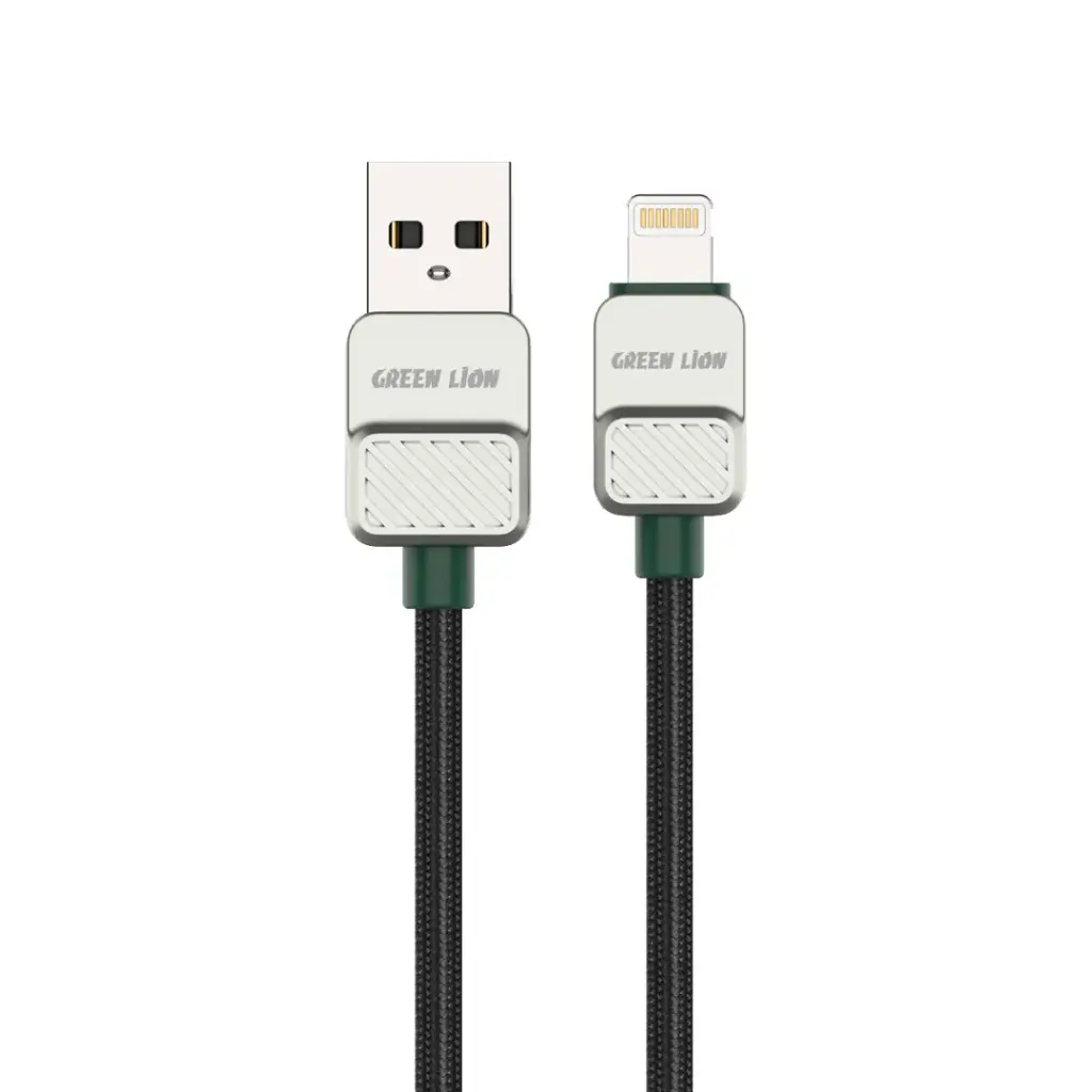 Green Lion USB-A to Lightning Electroplated Braided Cable - Black + Dark Green - Image 1
