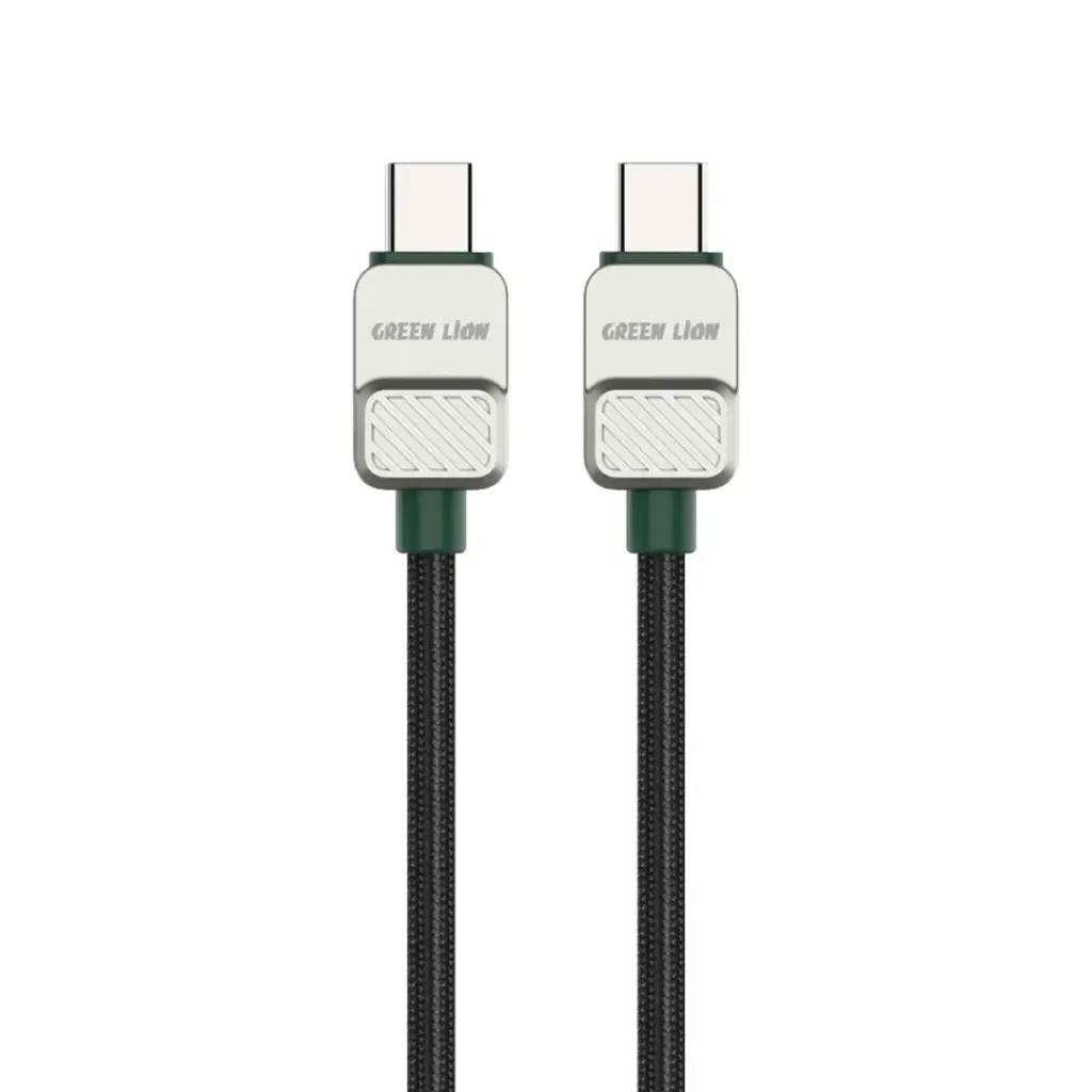 Green Lion USB-C to USB-C Electroplated Braided Cable - Black + Dark Green - Image 1