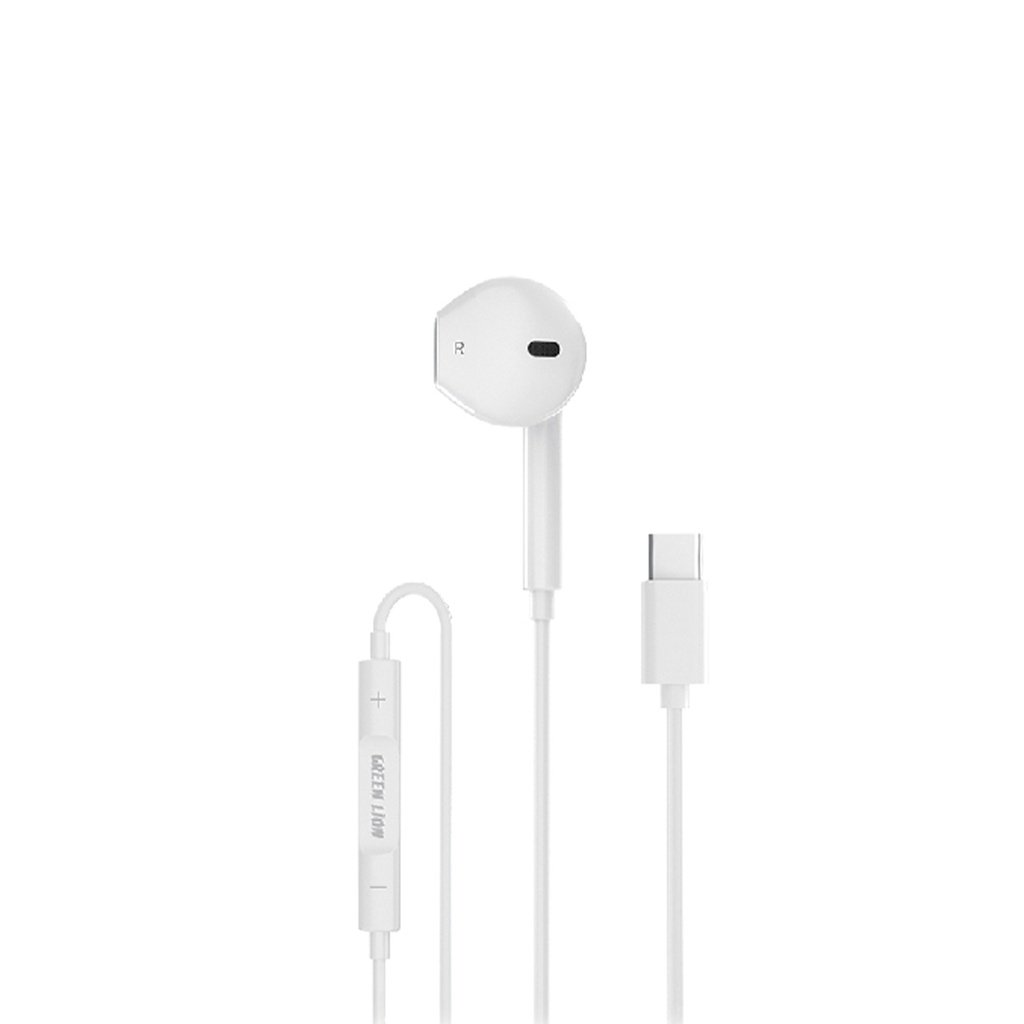 Green Lion Wired Mono Earphones with Type-C Connector - White - Image 1