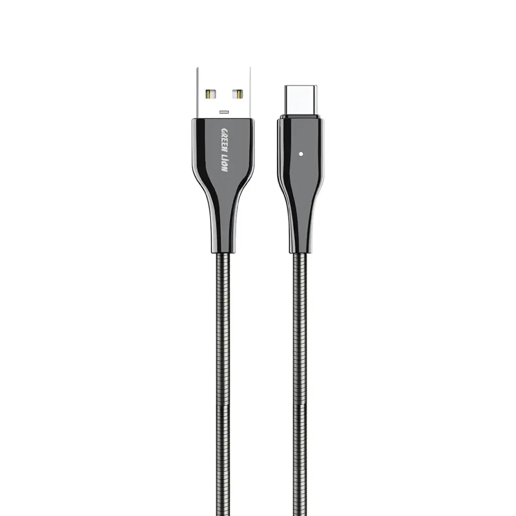 Green Lion USB-A To USB-C Metal Spring Hose Cable - Silver - Image 1