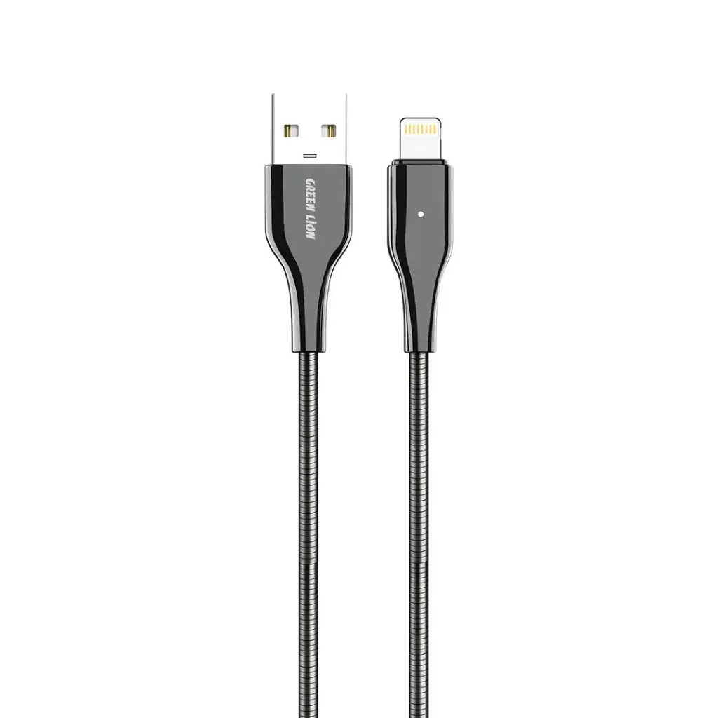 Green Lion USB-A To Lightning Metal Spring Hose Cable - Image 1