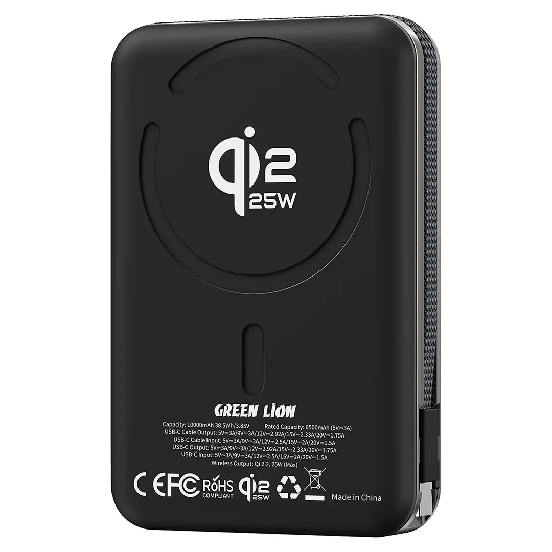 Green Lion Wellington 10000mAh Power Bank - Black - Image 1