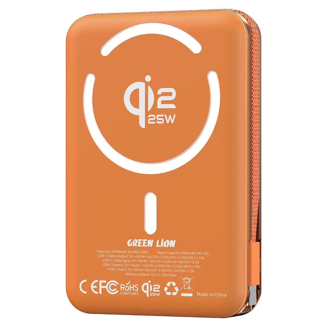 Green Lion Wellington 10000mAh Power Bank - Orange - Image 1