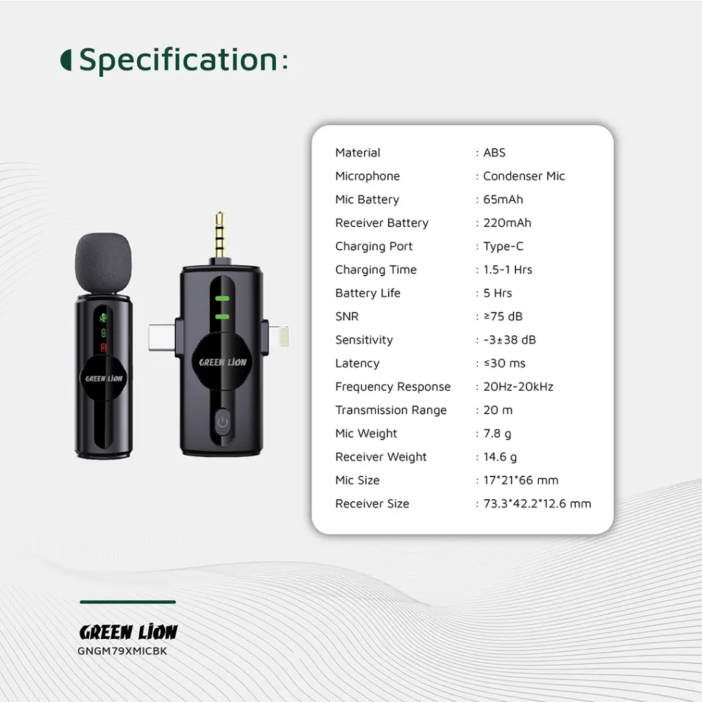 Green Lion 3 in 1 Noise Cancellation Microphone - Black - Image 2