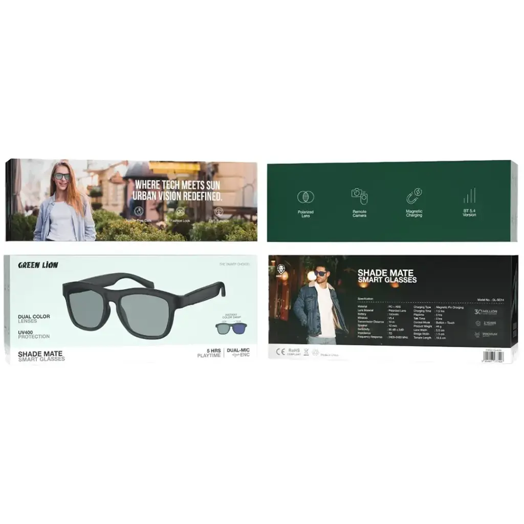 Green Lion Shade Mate Smart Glasses - Black - Image 2