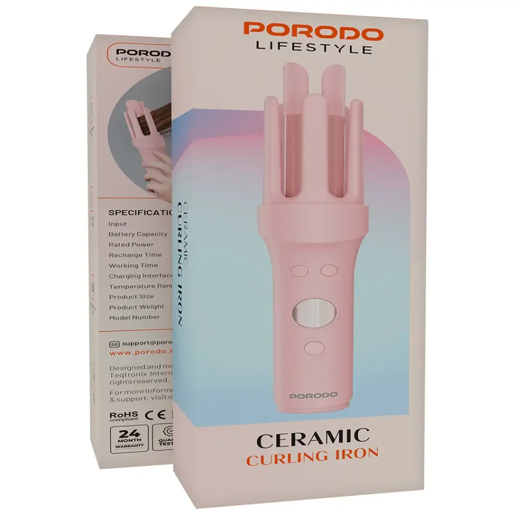 Porodo Lifestyle Ceramic Curling Iron - Pink - Image 2