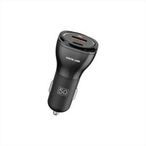 Green Lion Dual Port Car Charger 50W (with C to C / C to L Cable) - Black