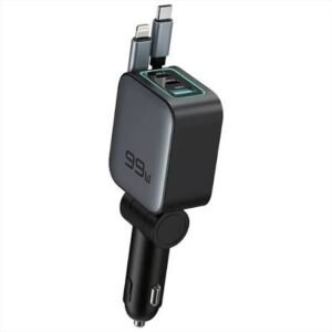 Green Lion Retractable 99W Car Charger - Black